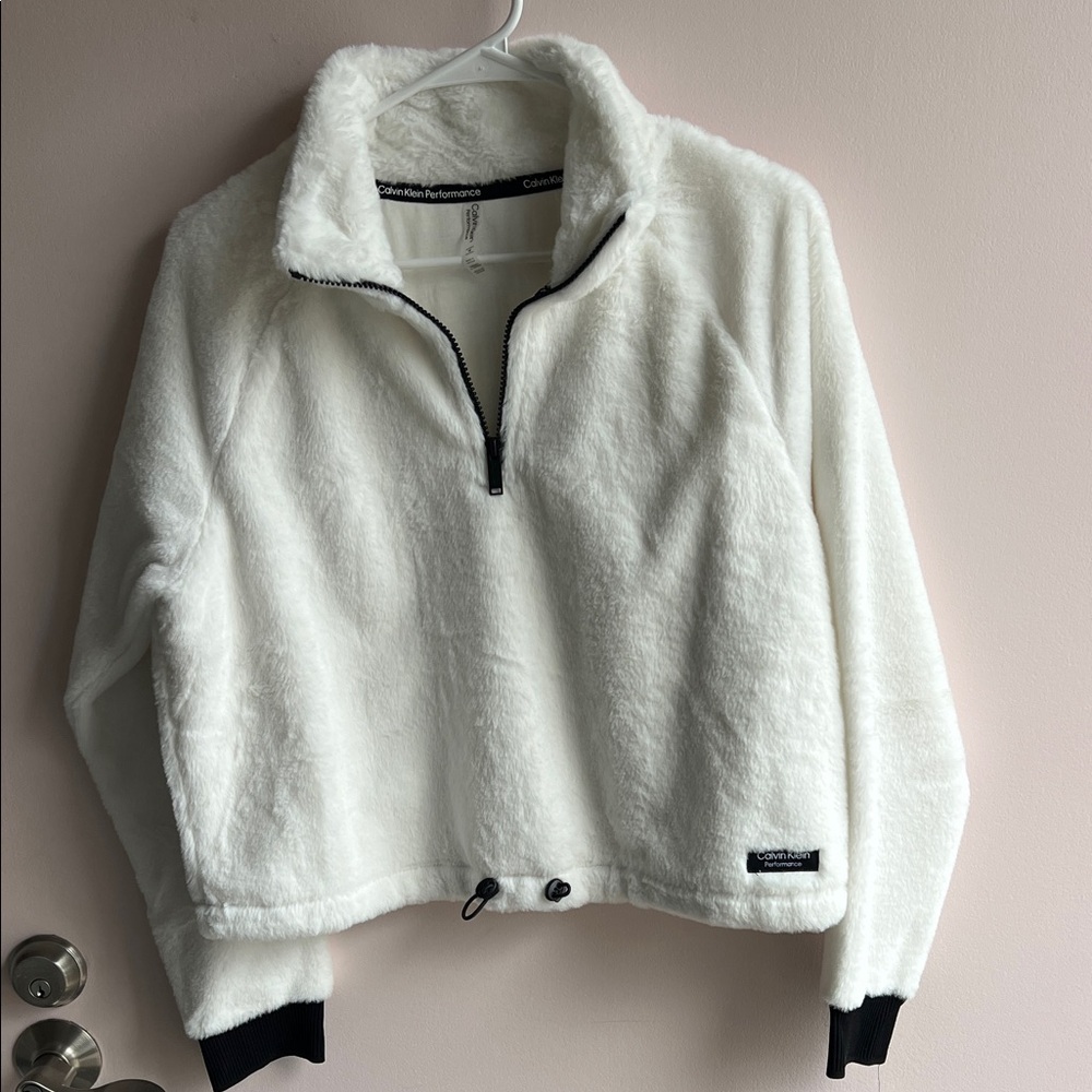 Calvin Klein Performance White Fleece Quarter-Zip Pullover